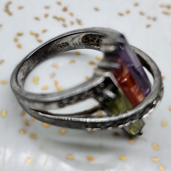 Y2K 925 Ring With Cubic Zirconia Colorful Crystals - Picture 8 of 8